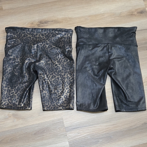 Spanx 2 Pair Black and Leopard Faux Leather Biker Shorts - Picture 2 of 15